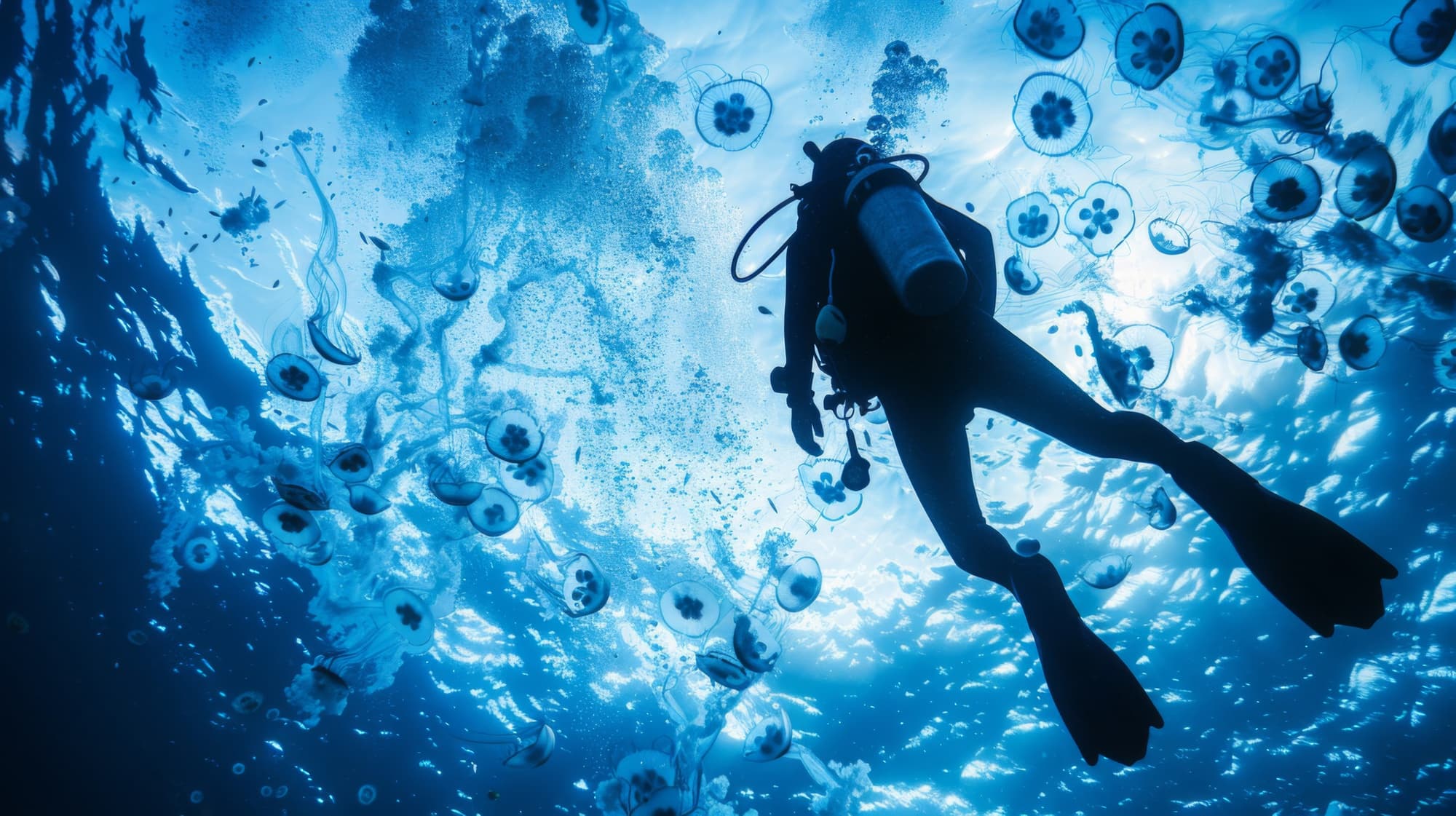 Diver beneath the surface off Sri Lanka