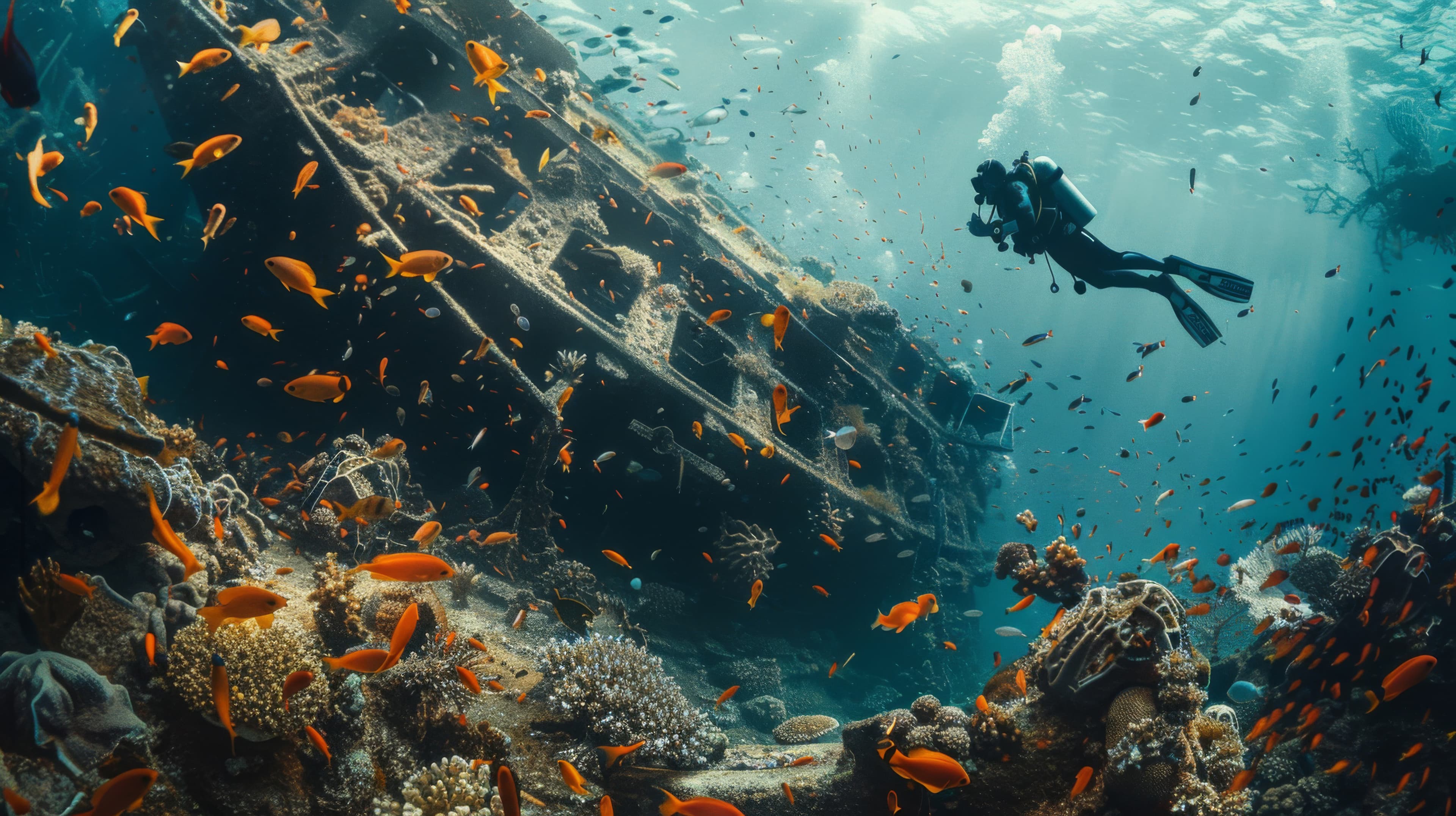 Diver descending into the blue